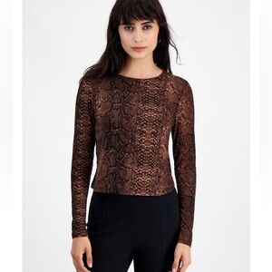 Bar III Brown Snake Print Long Sleeve Top